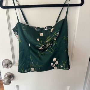 Reformation Dark Green Floral Cowl Neck Camisole